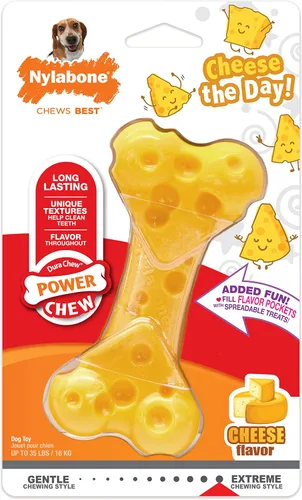 Miniatura 11 de Nylabone Juguete de queso para perros, juguete masticable para perros masticadores agresivos, mediano/lobo (1 unidad)