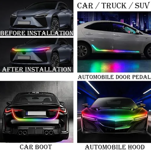Miniatura 6 de Tira de luz LED para capó de automóvil, tira de luz diurna LED de 59 pulgadas, tira de luces LED flexibles para automóvil, luces de señal de giro