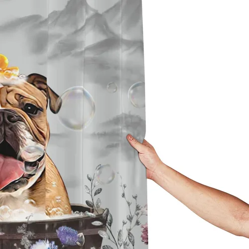 Miniatura 6 de jamie world Cortina de ducha de granja en blanco y negro, divertida cortina de ducha floral de bulldog para baño, cortina de ducha de animales, tela