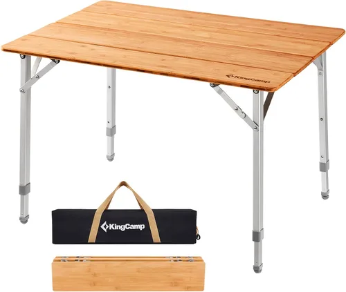Miniatura 9 de KingCamp Mesa de camping plegable de bambú estable ligera Mesas plegables al aire libre de bambú Picnic portátil de altura ajustable