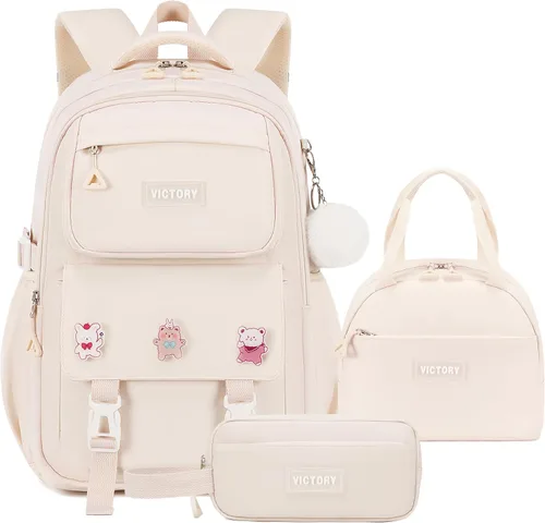 Miniatura 13 de AO ALI VICTORY Mochila para mujeres y niñas, conjunto con estuche para lápices de 15.6 pulgadas, mochila escolar para computadora portátil, mochila
