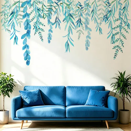 Miniatura 32 de Calcomanías de pared de flores y hojas para despegar y pegar, calcomanías grandes de vinilo floral para colgar, vid extraíble, decoración del hogar