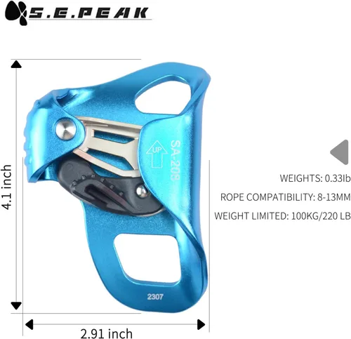 Miniatura 7 de Ascensor de pecho de escalada mejorado, equipo de rapelado fuerte con certificación CE de 220.5 lbs con dientes inoxidables afilados para escalada