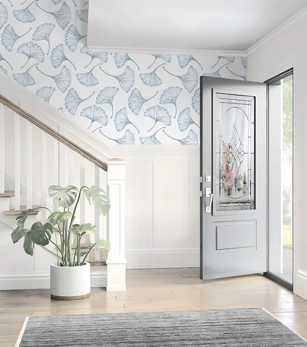 Miniatura 6 de CiCiwind Papel tapiz autoadhesivo para despegar y pegar, diseño moderno de hojas de ginkgo azul, papel de pared extraíble, grueso y texturizado