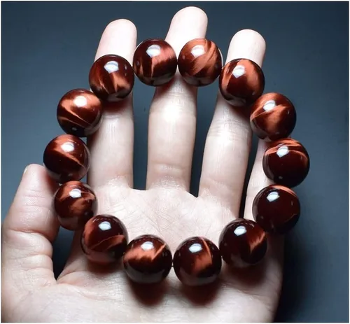 Brazaletes y pulseras de cuentas de piedra natural con ojos de tigre rojos AA hechos a mano joyería de piedra energética para mujeres u hombres,
