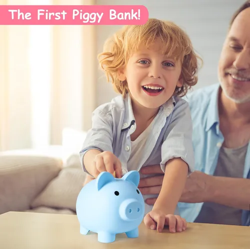 Miniatura 2 de PJDRLLC Alcancía, Banco de Dinero de Plástico Irrompible, Alcancía para Niñas y Niños, Alcancías de Tamaño Mediano, Regalos Prácticos para Azul
