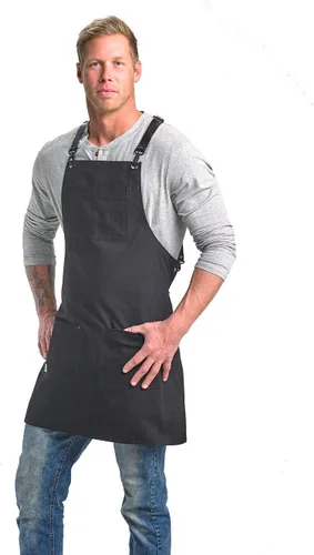 Miniatura 10 de Mercer Culinary Metro Edge Renegade - Delantal con peto, color negro y correas de cuero marrón