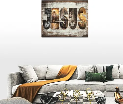 Miniatura 5 de Póster en lienzo con imágenes de Jesús, león y cordero, impresión en lienzo con texto en inglés "God Bible Christian Religios" para pared, pintura