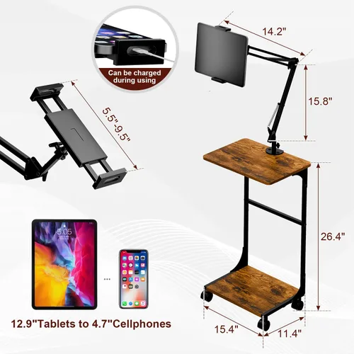 Miniatura 5 de Soporte de piso para tableta Kindle con estantes de almacenamiento de 2 niveles, altura de ángulo ajustable, soporte para iPad Tablet Kindle