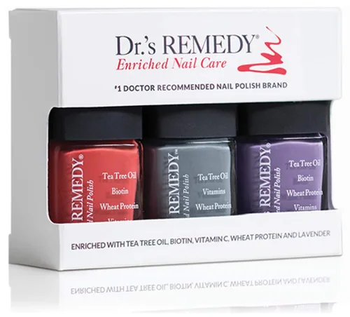 Dr's Remedy - Juego de 3 esmaltes de uñas, paquete de 3, fortalecedor de uñas enriquecido natural, no tóxico y orgánico, trío Happy Healthy Harvest