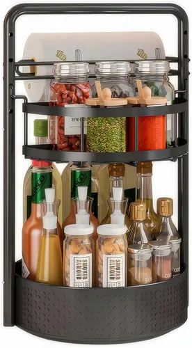 JEESA Organizador Lazy Susan, estante giratorio de metal de 360° para especias con soporte para toallas de papel, soporte giratorio para