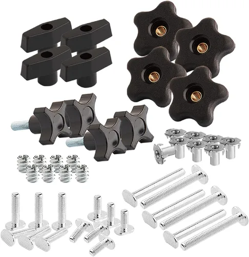 POWERTEC 71173 Kit de perilla de riel en T, pernos roscados y arandelas 1/4-20, juego de 46 piezas, pernos de riel en T, accesorios de riel en T