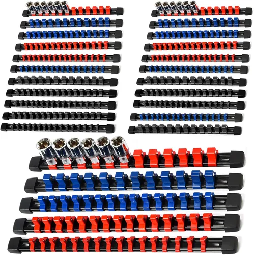 Reniteco Juego de organizador de enchufes de 27 piezas, 1/4 pulgadas x 144 clips, 90 clips de 3/8 pulgadas, clips de 1/2 pulgadas x 72 clips, Azul y