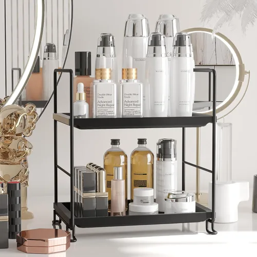 NLBTW Organizador de encimera de baño de 2 niveles, de plástico grueso, organizador de perfumes para el cuidado de la piel para tocador, instalación