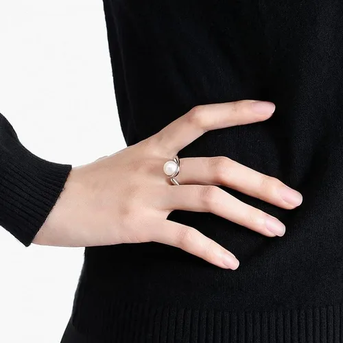Miniatura 5 de Anillo de perlas de 0.315-0.335 in S925 chapado en oro para mujer, anillo liso abierto de eternidad para mujeres, perlas blancas cultivadas en agua