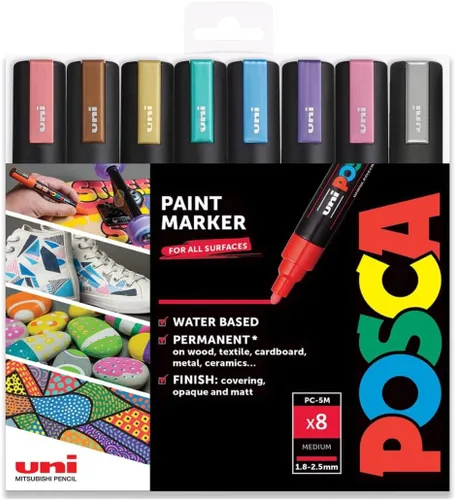 UNI posca Set PC 5M Metal - Paquete de 8 marcadores