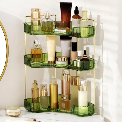 Miniatura 13 de Organizador de esquina para encimera de baño, estante de baño, organizador de maquillaje para tocador, bandeja de perfume para almacenamiento en Azul
