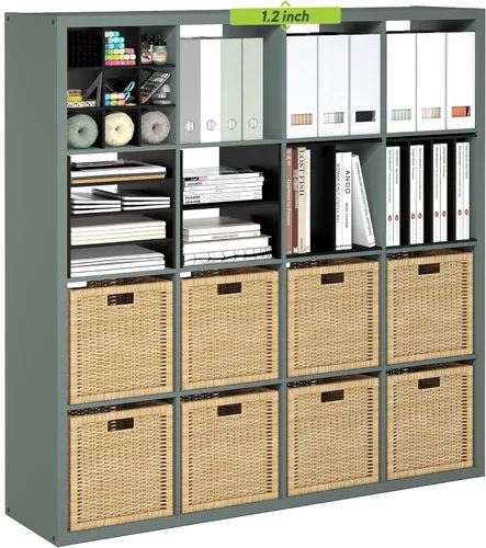Miniatura 21 de Furinno Organizador de Almacenamiento en Cubos Decorativos con Respaldo Abierto, 4 Cubos, Gris Claro