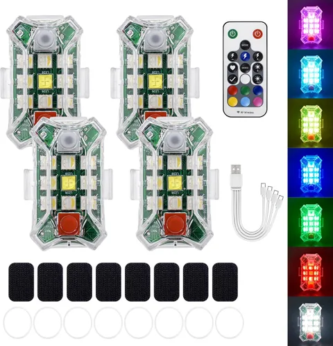 4 luces estroboscópicas LED inalámbricas mejoradas con control remoto, luces de advertencia de emergencia recargables por USB, luces LED