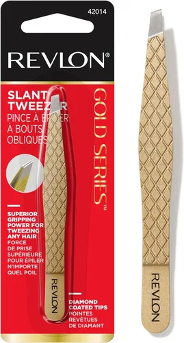 Revlon Gold Series Pinzas de punta inclinada, ultra afiladas para dar forma de cejas de precisión y depilación facial, revestimiento de diamante y
