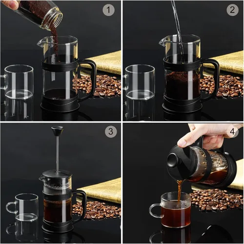 Miniatura 4 de PARACITY Cafetera/Tetera de Prensa Francesa, Mini Prensa de Café/Té para Acampar con Filtro de Acero Inoxidable 304 y Vidrio Resistente al Calor