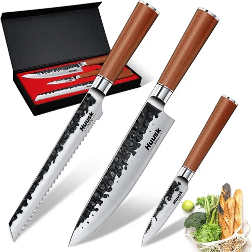 Huusk Juego de cuchillos de cocina japonés de 3, juego de cuchillos de chef profesionales para cocina, juegos de cuchillos de cocina afilados con
