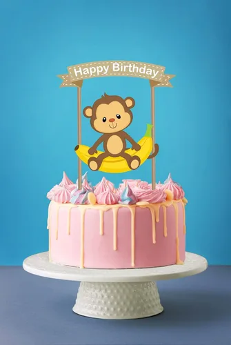 Miniatura 2 de Decoración para pastel de mono, bonita decoración de cumpleaños de safari en la selva para niños, tema de plátano, zoológico, suministros de fiesta