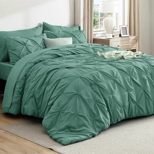 Miniatura 11 de Bedsure - Juego de edredón tamaño matrimonial verde azulado - Juego de ropa de cama tamaño matrimonial en una bolsa de 7 piezas, juego de cama 14