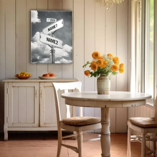 Miniatura 3 de Impresiones en lienzo personalizadas: letrero de calle Crossroads para parejas, arte de pared, nombres y fechas, regalo personalizado, impresión