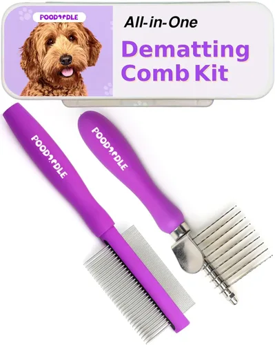 Kit de peine desmenuzador sin dolor para perros y gatos, rastrillo desmenuzador y peine desenredante de doble cara, cepillo para desmenuzar perros y