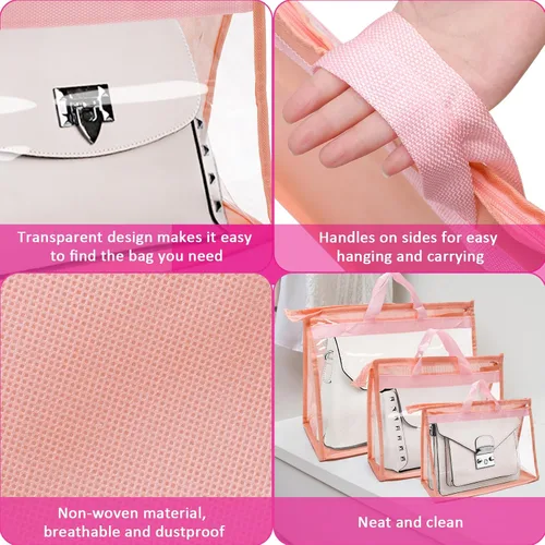 Miniatura 10 de 12 bolsas para el polvo para bolsas, bolsas de almacenamiento transparentes para mujeres, funda organizadora de 3 tamaños, organizador de armario