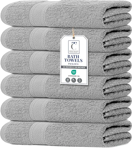 Miniatura 13 de Juego de 6 toallas de baño de tamaño mediano, 100% rizo de algodón, 24 x 48 pulgadas, secado rápido, suaves y altamente absorbentes, toallas