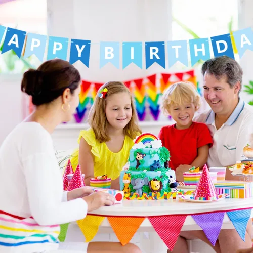 Miniatura 8 de Cartel azul de feliz cumpleaños, pancarta de feliz cumpleaños, guirnalda para baby shower, revelación de género, suministros de fiesta para niños