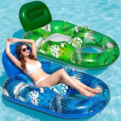 Miniatura 15 de FindUWill Sillas flotantes de piscina para adultos, paquete de 2 sillas flotantes grandes de 65 x 42 pulgadas, tumbona inflable para piscina