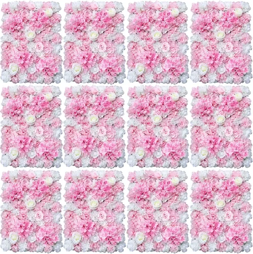 Miniatura 12 de Paquete de 12 paneles de pared de flores artificiales de 24 x 16 pulgadas, paneles de fondo de flores artificiales de hortensias y rosas