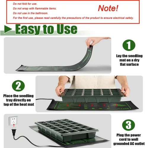 Miniatura 3 de RooTrimmer Paquete de 2 alfombrillas térmicas de grafeno aptas para bandejas de plántulas 1020, tapete térmico impermeable de 20 W para semillas