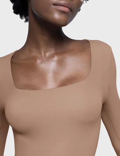 Miniatura 11 de PUMIEY Body sexy de manga larga con cuello cuadrado para mujer, colección Smoke Cloud