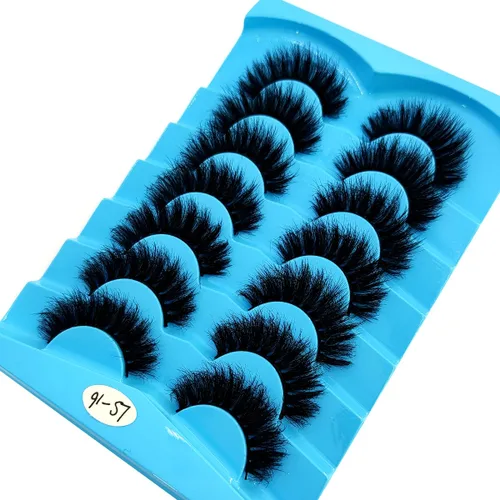 Miniatura 22 de 6 pares de pestañas postizas de ojo de gato, esponjosas pestañas de visón sintético 8D, pestañas dramáticas largas y gruesas (7 pares-BHZ01)
