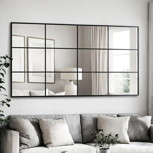 Miniatura 22 de Antok Espejo de pared, espejo decorativo de ventana de 24 x 36 pulgadas, espejo de pared con marco de metal, colgante o inclinado para sala