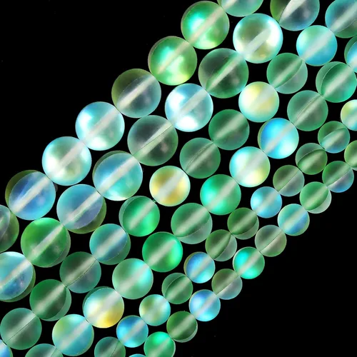 Miniatura 11 de Cuentas de cristal Aurora aguamarina mate, cuentas sueltas redondas de sirena brillante con purpurina esmerilada de 0.236 pulgadas, piedra lunar