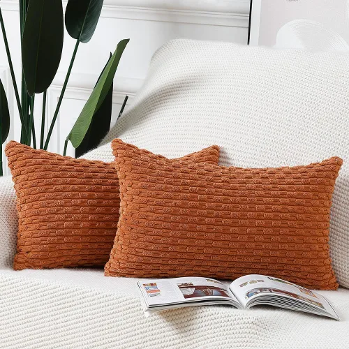 Miniatura 35 de MADIZZ Juego de 2 fundas de almohada decorativas de pana rayadas estilo boho, 22 x 22 pulgadas, verde oscuro suave, funda decorativa para cojín