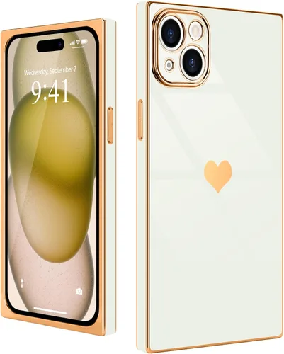 Miniatura 24 de Compatible con iPhone 12 Funda Rectangular Bonita Chapado Dorado Lujo Corazón de Amor Funda de Teléfono para Mujeres Niñas A Prueba de Golpes