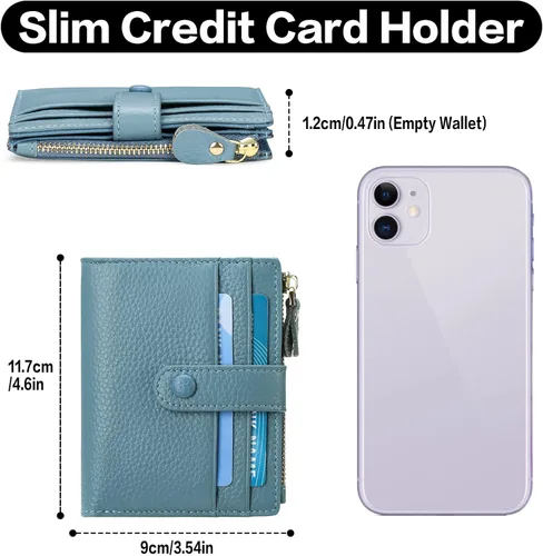 Miniatura 3 de FALAN MULE Billetera para AirTag para mujer con funda integrada para AirTag, AQH-Azul Gris, Casual