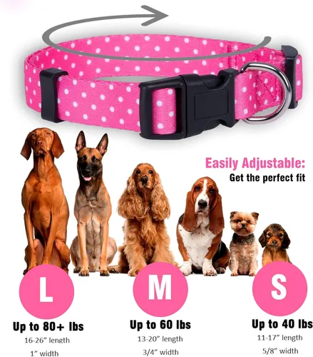 Miniatura 3 de Native Pup Collar de perro con lunares, ajustable para perros pequeños, medianos y grandes, tela bonita para niños y niñas Rosado