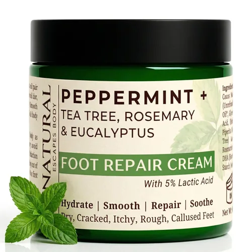 Natural Escapes Crema de pies de menta + romero, eucalipto y árbol de té para talones y pies secos agrietados, loción hidratante para pies para