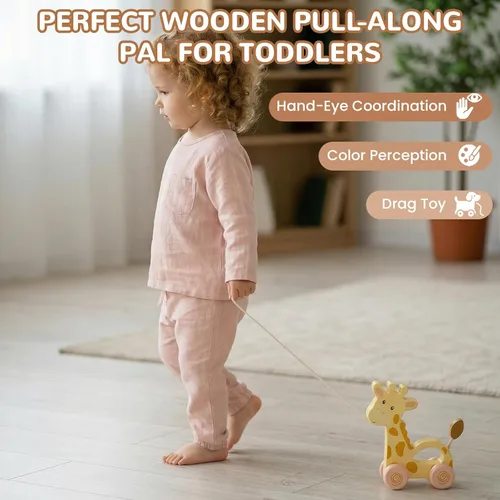 Miniatura 5 de Auto de juguetes para bebés, juguete de madera para niños pequeños, juguete de desarrollo para niñas de 1 año, regalo de cumpleaños (jirafa pequeña)