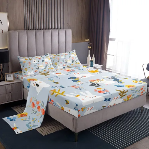 Miniatura 10 de Manfei Juego de sábanas de pájaros tamaño matrimonial, juego de ropa de cama floral de hojas botánicas para decoración de habitación de niños