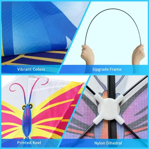 Miniatura 6 de Xida - Cometa de mariposa para niños y adultos, fácil de volar, de 4 a 8 años, cometa grande con mango de 300 pies, perfecta para viajes a la playa