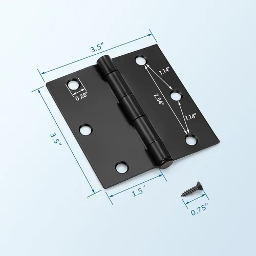 Miniatura 5 de KNOBWELL Paquete de 50 bisagras de puerta negras mate para puertas interiores, bisagras de puerta de 3.5 x 3.5 pulgadas con esquinas cuadradas Negro