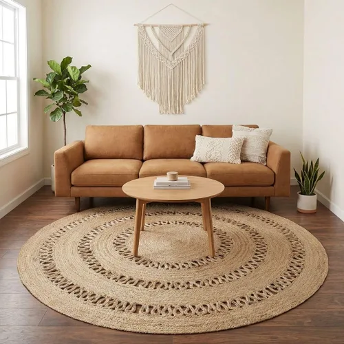 Miniatura 44 de RedEarth · Alfombra rectangular - 2'x3' de yute natural trenzada con respaldo antideslizante - Alfombra boho tejida a mano para dormitorio, cocina